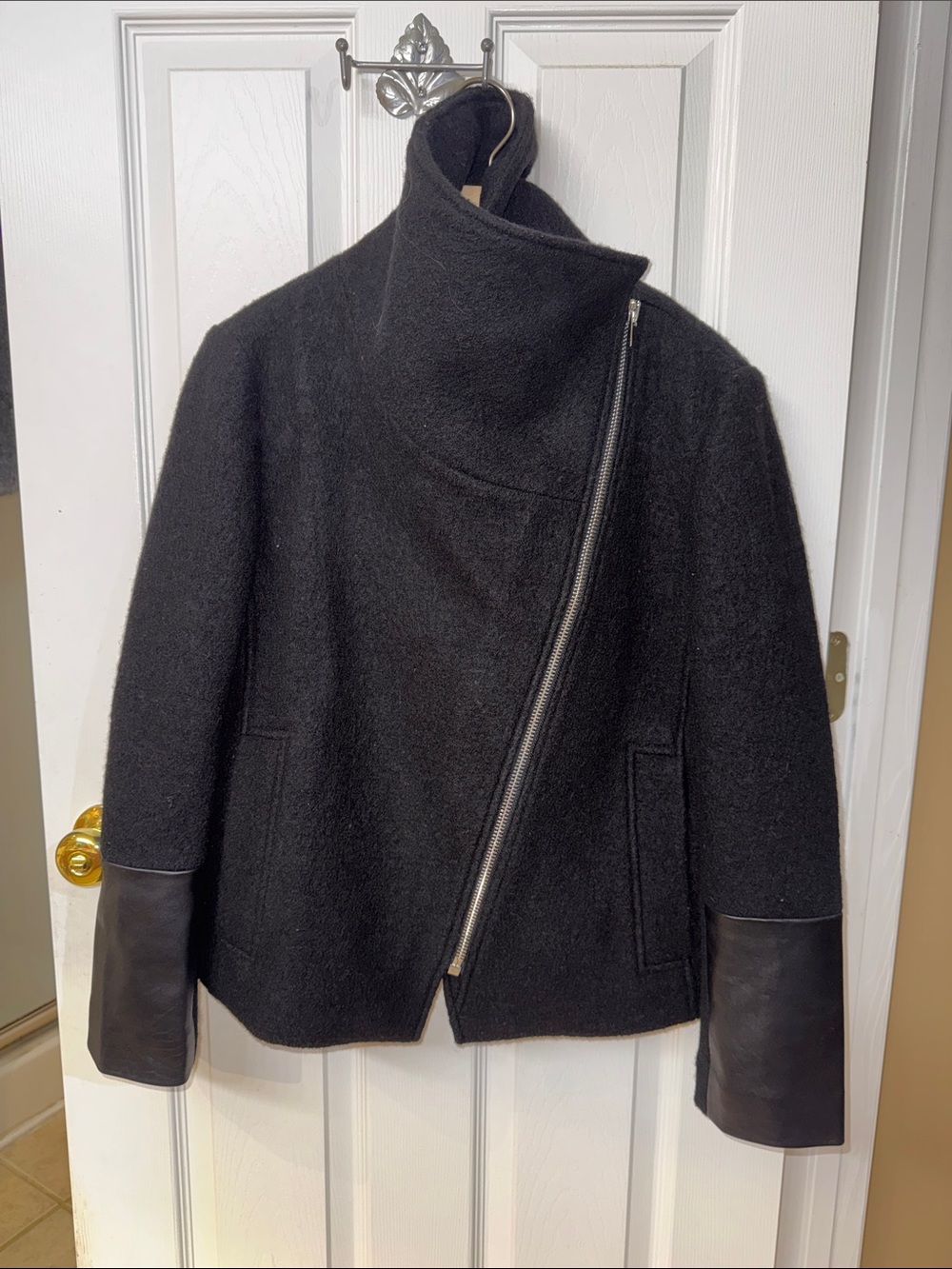Club Monaco Black Asymmetric Zip Wool-Blend Women's Jacket